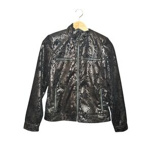Rachel Adams Womens Bronze Black Snakeskin Metallic Moto Jacket Size Small